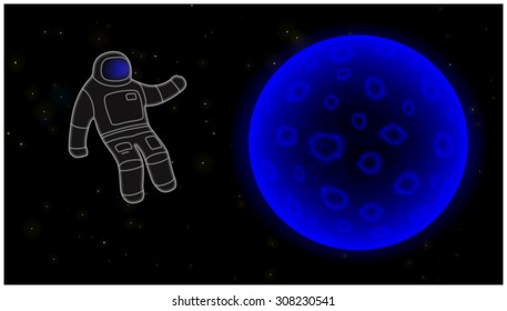 Spacewalk and full moon. The abstract fantastic image of the astronaut and planet.