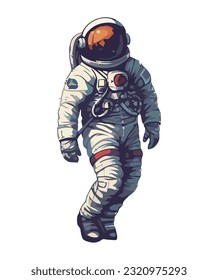 Spacewalking astronaut in white suit explores galaxy isolated