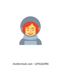 Spacewoman in space suit flat icon, vector sign, colorful pictogram isolated on white. Woman astronaut avatar character symbol, logo illustration. Flat style design