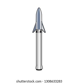 SpaceX rocket BFR Starship with booster, version 2019. Isolated vector retro style illustration. Elon Musk BFR Starship. Vector cartoon SpaceX Big Falcon Rocket spaceship: icon, web, postcard, poster.