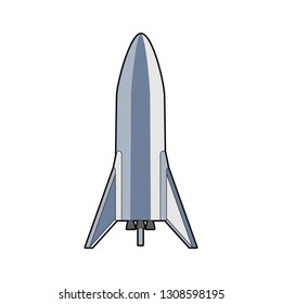 SpaceX rocket BFR Starship version 2019. Isolated vector retro style illustration. Elon Musk rocket BFR Starship. Vector cartoon SpaceX Big Falcon Rocket spaceship: icon, logo, web, postcard, poster.