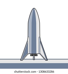 SpaceX rocket BFR Starship version 2019. Isolated vector retro style illustration. Elon Musk rocket BFR Starship. Vector cartoon SpaceX Big Falcon Rocket spaceship: icon, logo, web, postcard, poster.