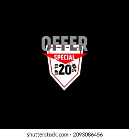 Spacial offer up to 20 percent off display tipography lettering black red white background banner