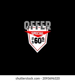 Spacial offer up to 60 percent off display tipography lettering black red white background banner