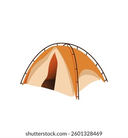 Spacious camping tent in orange and beige colors. Design element for the theme of tourism, travel, hiking