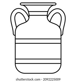 A spacious cylindrical amphora with two handles on the side. Ceramic vase, urn. An interior item. Vector icon, outline, isolated. Editable stroke