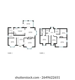 Uma casa espaçosa de dois andares com 5 quartos, 3 áreas de estar e uma moderna cozinha aberta.
Layout elaborado com consideração, com lareiras, espaços utilitários e acesso direto ao jardim.