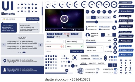 Una amplia Plantilla de Web con marcadores de posición para texto, Imágenes y controles de interfaz de usuario; adecuada para páginas de negocios o vitrinas de innovación