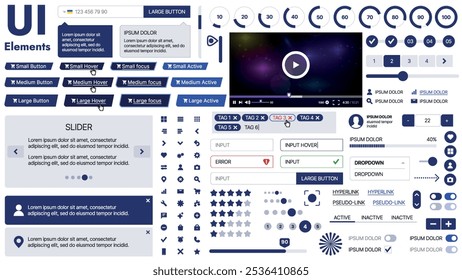 Una amplia Plantilla de Web con marcadores de posición para texto, Imágenes y controles de interfaz de usuario; adecuada para páginas de negocios o vitrinas de innovación