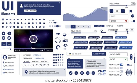 Una amplia Plantilla de Web con marcadores de posición para texto, Imágenes y controles de interfaz de usuario; adecuada para páginas de negocios o vitrinas de innovación