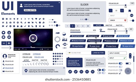 Una amplia Plantilla de Web con marcadores de posición para texto, Imágenes y controles de interfaz de usuario; adecuada para páginas de negocios o vitrinas de innovación