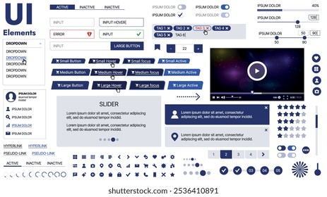 Una amplia Plantilla de Web con marcadores de posición para texto, Imágenes y controles de interfaz de usuario; adecuada para páginas de negocios o vitrinas de innovación