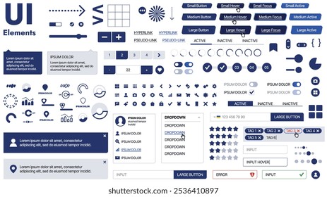 Una amplia Plantilla de Web con marcadores de posición para texto, Imágenes y controles de interfaz de usuario; adecuada para páginas de negocios o vitrinas de innovación