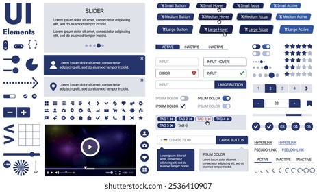 Una amplia Plantilla de Web con marcadores de posición para texto, Imágenes y controles de interfaz de usuario; adecuada para páginas de negocios o vitrinas de innovación