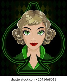 Spade ace poker girl , art deco, vector illustration