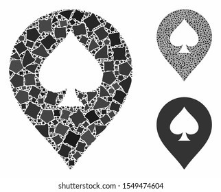 Spade casino marker composition of joggly items in different sizes and color tones, based on spade casino marker icon. Vector irregular items are combined into collage.