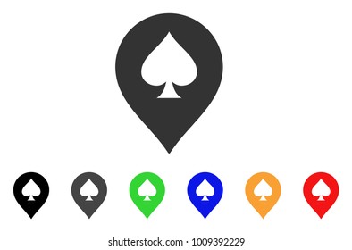 Spade Casino Marker icon. Vector illustration style is a flat iconic spade casino marker symbol with grey, yellow, green, blue, red, black color variants. Designed for web and software interfaces.