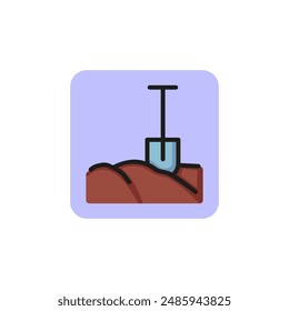 Spade in ground line icon. Digging activity, gardening, grave. Construction concept. Vector illustration can be used for topics like building, agriculture, archeology