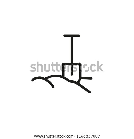 Spade in ground line icon. Digging activity, gardening, grave. Construction concept. Vector illustration can be used for topics like building, agriculture, archeology