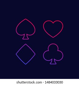 Spade, Heart, Diamond And Club, Line Icons