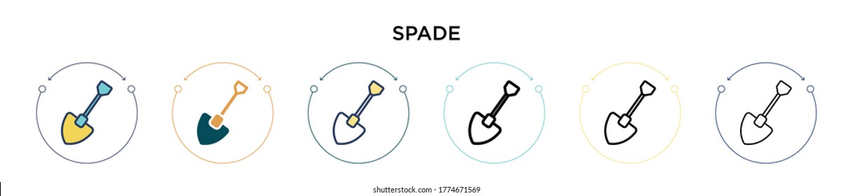Spade icon in filled, thin line, outline and stroke style. Vector illustration of two colored and black spade vector icons designs can be used for mobile, ui, web