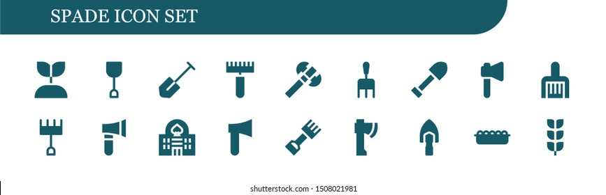 spade icon set. 18 filled spade icons.  Simple modern icons about  - Growing plant, Shovel, Rake, Axe, Casino, Sand