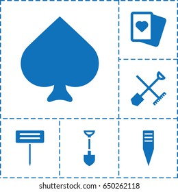 Spade icon. set of 6 spade filled icons such as shovel and rake, spades, shovel