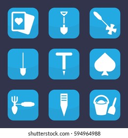 spade icon. Set of 9 filled spade icons such as Spades, shovel, gardening tool