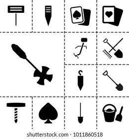 Spade icons. set of 13 editable filled spade icons such as spades, shovel, gardening tool, bucket and shovel