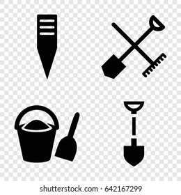 Spade icons set. set of 4 spade filled icons such as shovel and rake, shovel, gardening tool