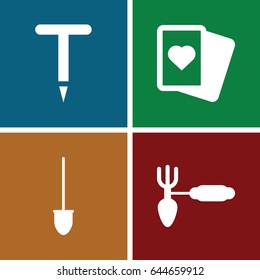 Spade icons set. set of 4 spade filled icons such as spades, gardening tool
