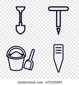 Spade icons set. set of 4 spade outline icons such as shovel, gardening tool
