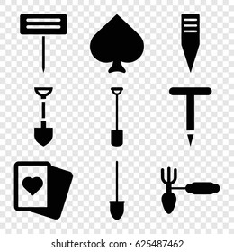 Spade icons set. set of 9 spade filled icons such as Spades, shovel