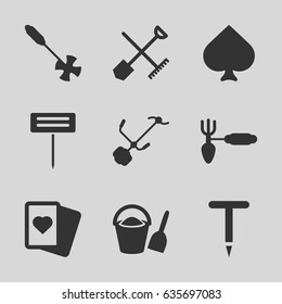 Spade icons set. set of 9 spade filled icons such as shovel and rake, spades, gardening tool