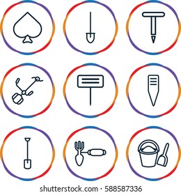 spade icons set. Set of 9 spade outline icons such as Spades, gardening tool, shovel