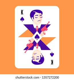 Spade King Modern Playing Card On Orange Background. Vector Illustration