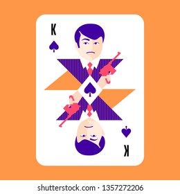 Spade King Modern Playing Card On Orange Background. Vector Illustration