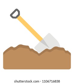 
Spade on soil concept of digging, flat icon
