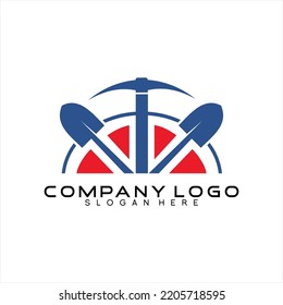 Spade And Pick Axe Logo Design Vector. Logo Can Be Used For Mining Business, Mining Tool Shop.