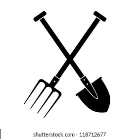 Spade and pitchfork on white background