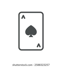 Spade Playing Card Icon. Thin Line Illustration of Ace of Spades for Poker, Gambling, and Casino Games. Isolated Vector Symbol.