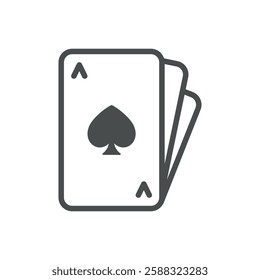 Spade Playing Cards Icon. Thin Line Illustration of Poker Deck with Spade Suit for Gambling, Betting, and Casino Games. Isolated Vector Symbol.