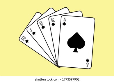 Spade royal straight flush poker hand flat vector icon for casino apps and websites. Can be used for Web, Mobile, Infographic and Print. EPS 10 Vector illustration. 