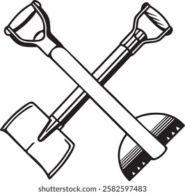 Spade Rustic Tool for Gardening, Silhouette vector art illustration with a white background