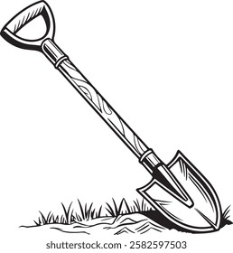 Spade Rustic Tool for Gardening, Silhouette vector art illustration with a white background