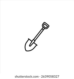 A spade or shovel tool for digging and gardening. A minimal outline symbol for construction or landscaping work, isolated on a white background.