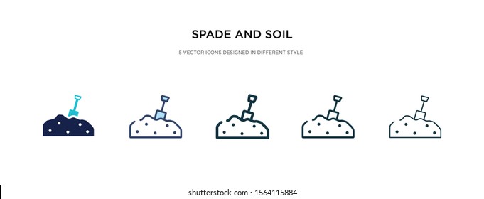 spade and soil icon in different style vector illustration. two colored and black spade and soil vector icons designed in filled, outline, line stroke style can be used for web, mobile, ui