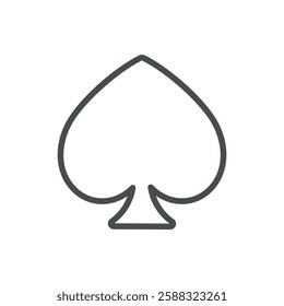 Spade Suit Icon. Thin Line Symbol of Spade Playing Card Suit for Poker, Gambling, and Casino Games. Isolated Vector Illustration.