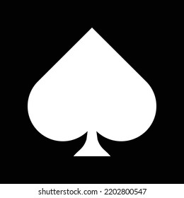 Spade suit icon, white spades sign, black stencil of card suit, black silhouette. Poker playroom, card game and trick, poker tournament. Vector icon, sign, symbol for UI and Animation
