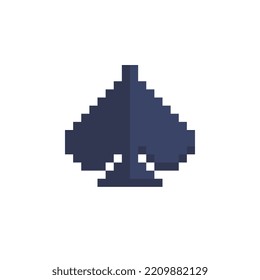 Spade suit pixel art icon. Design for stickers, logo, web, mobile app, badges and patches, arcade. Isolated on white background vector illustration. Game assets 8-bit sprite. Drawing pic for tattoo.